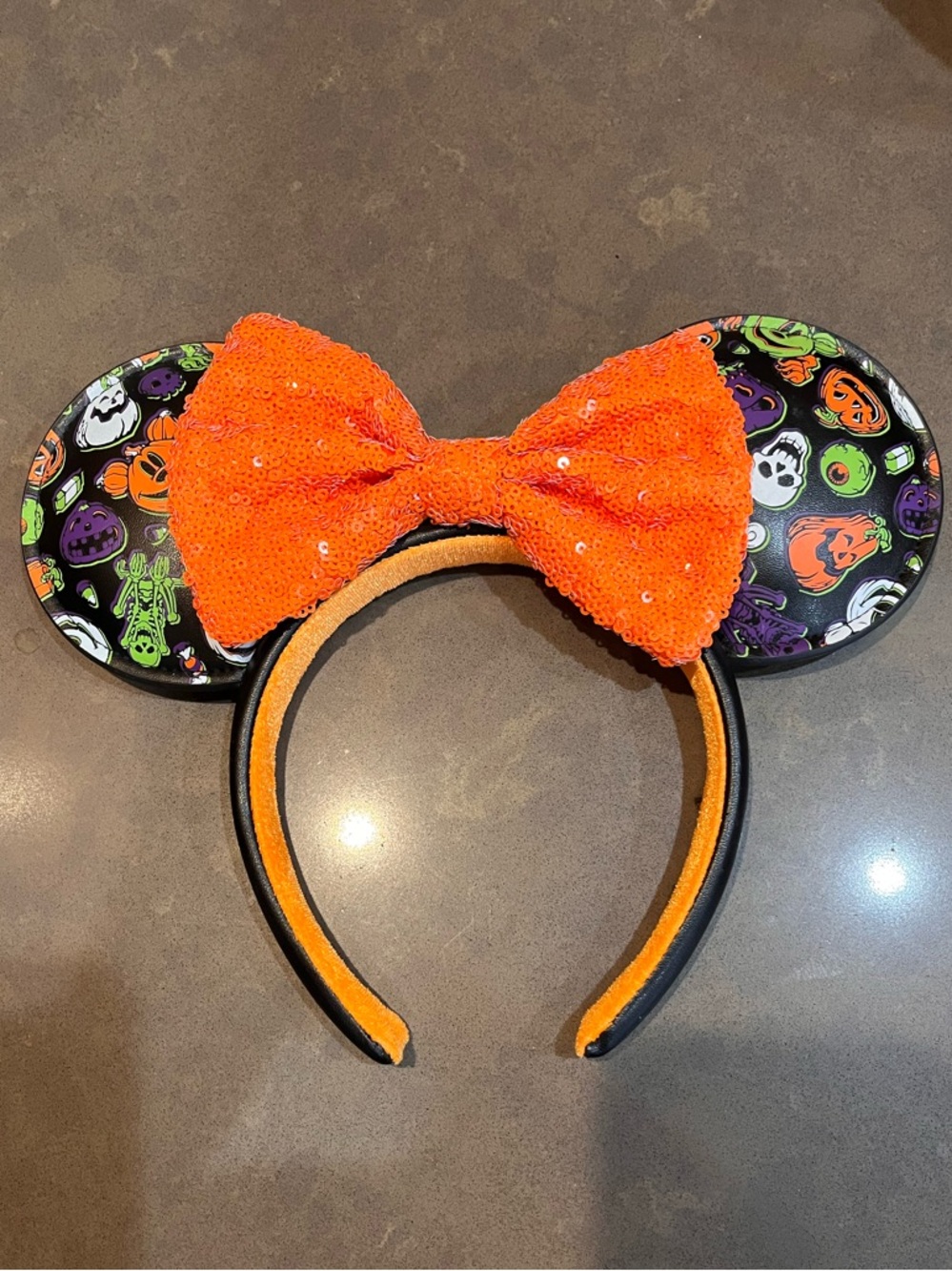 Disney Parks Halloween Minnie Ears - Orange Sequin Bow & Ghouls